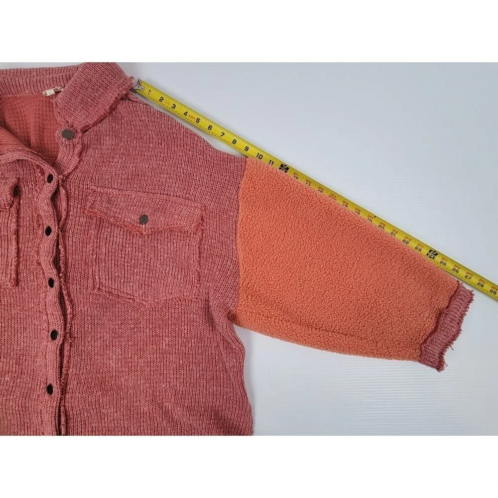 RARE POL Womens Large GKJ5 Fleece Knit Lightning Pink Button Sweater Jacket - Picture 12 of 13